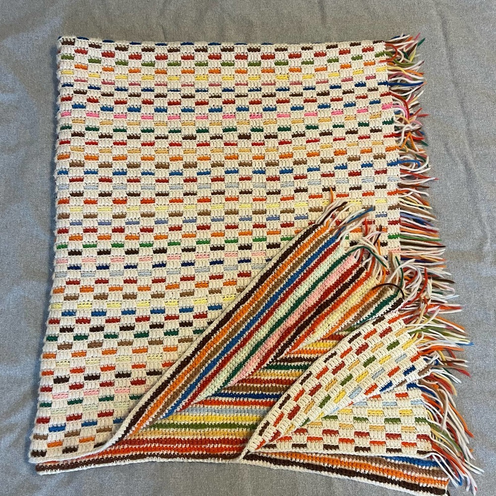 Multicolor Woven Cotton Throw Blanket with Fringe